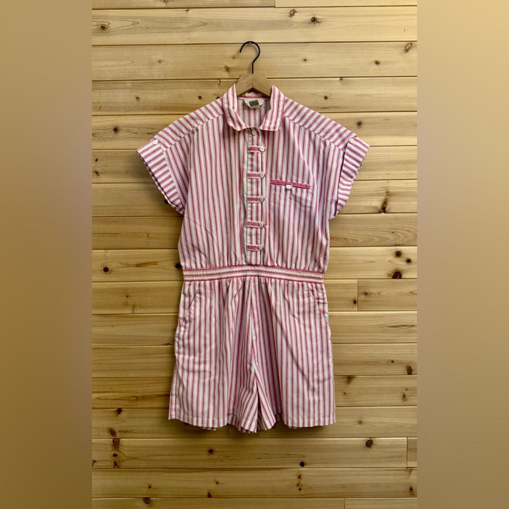 Vintage 60’s Alternating Current Size Medium Pinstripe Collared Romper